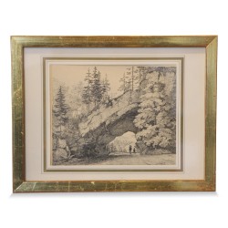 Gravur \"Alter Mann und Kind\".